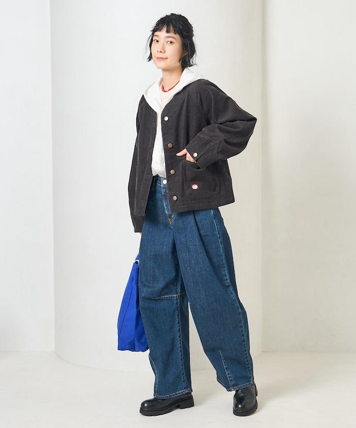 特別款燈芯絨無領V領夾克＜可搭配套裝＞