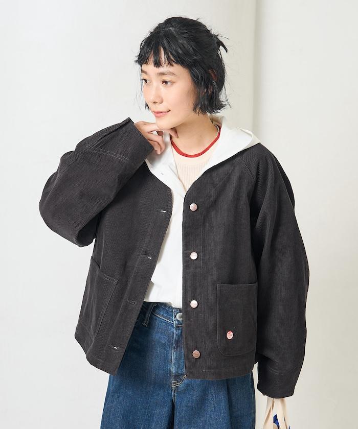 特別款燈芯絨無領V領夾克＜可搭配套裝＞