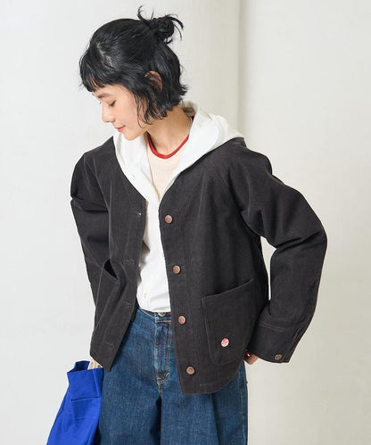 特別款燈芯絨無領V領夾克＜可搭配套裝＞