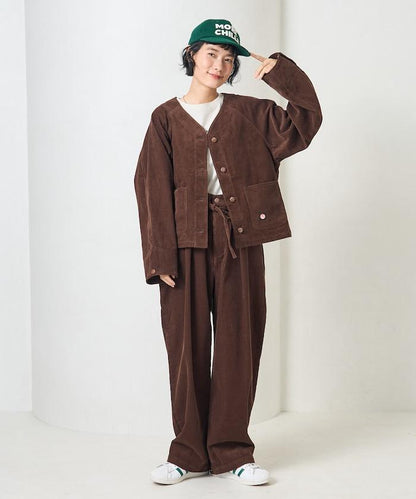 特別款燈芯絨無領V領夾克＜可搭配套裝＞