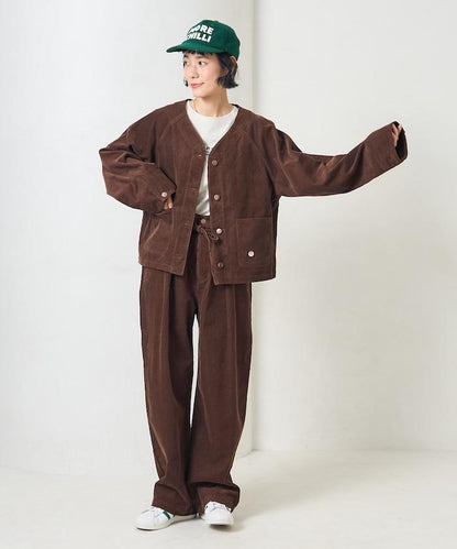 特別款燈芯絨無領V領夾克＜可搭配套裝＞