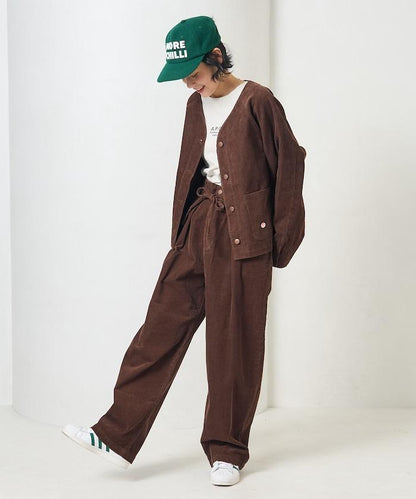 特別款燈芯絨無領V領夾克＜可搭配套裝＞