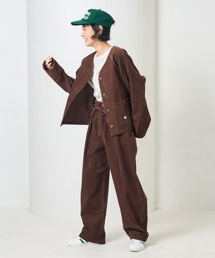 特別款燈芯絨無領V領夾克＜可搭配套裝＞