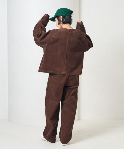 特別款燈芯絨無領V領夾克＜可搭配套裝＞