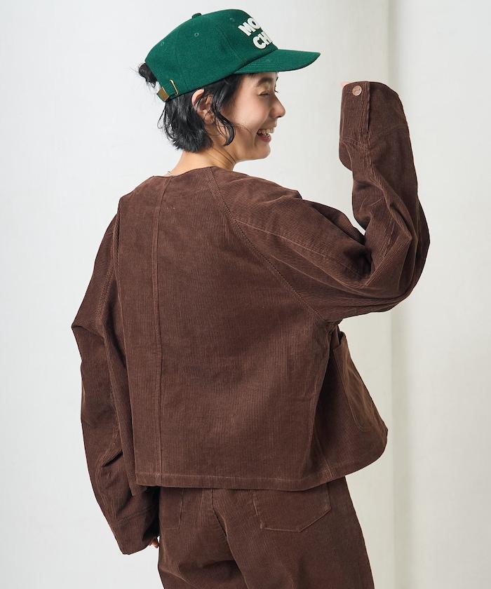 特別款燈芯絨無領V領夾克＜可搭配套裝＞