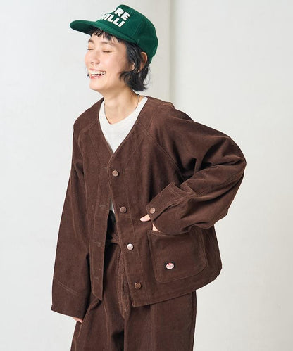 特別款燈芯絨無領V領夾克＜可搭配套裝＞