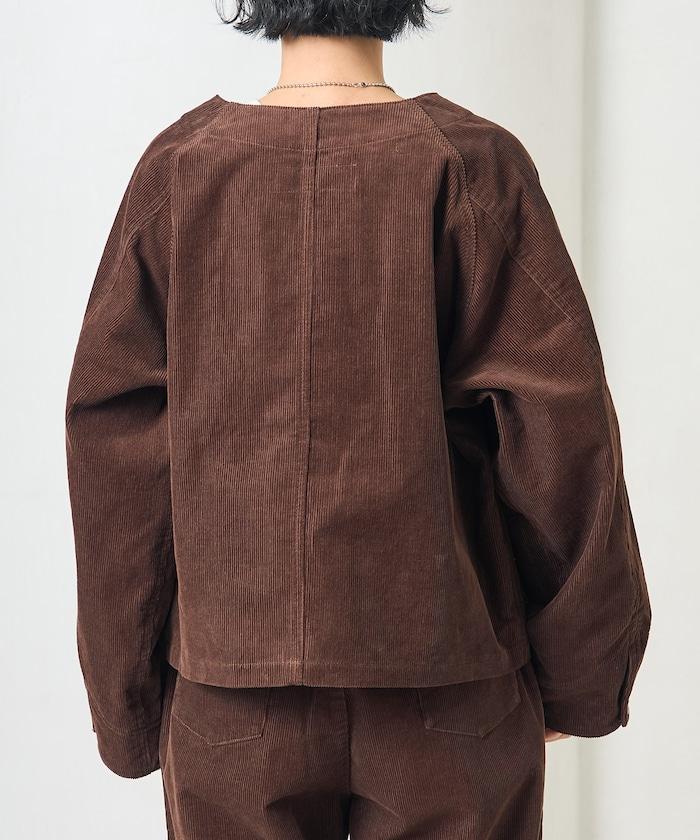 特別款燈芯絨無領V領夾克＜可搭配套裝＞