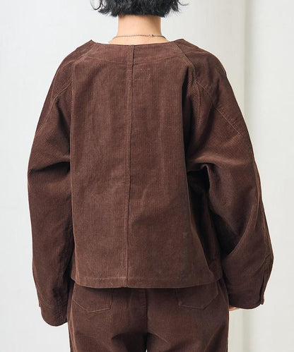 特別款燈芯絨無領V領夾克＜可搭配套裝＞