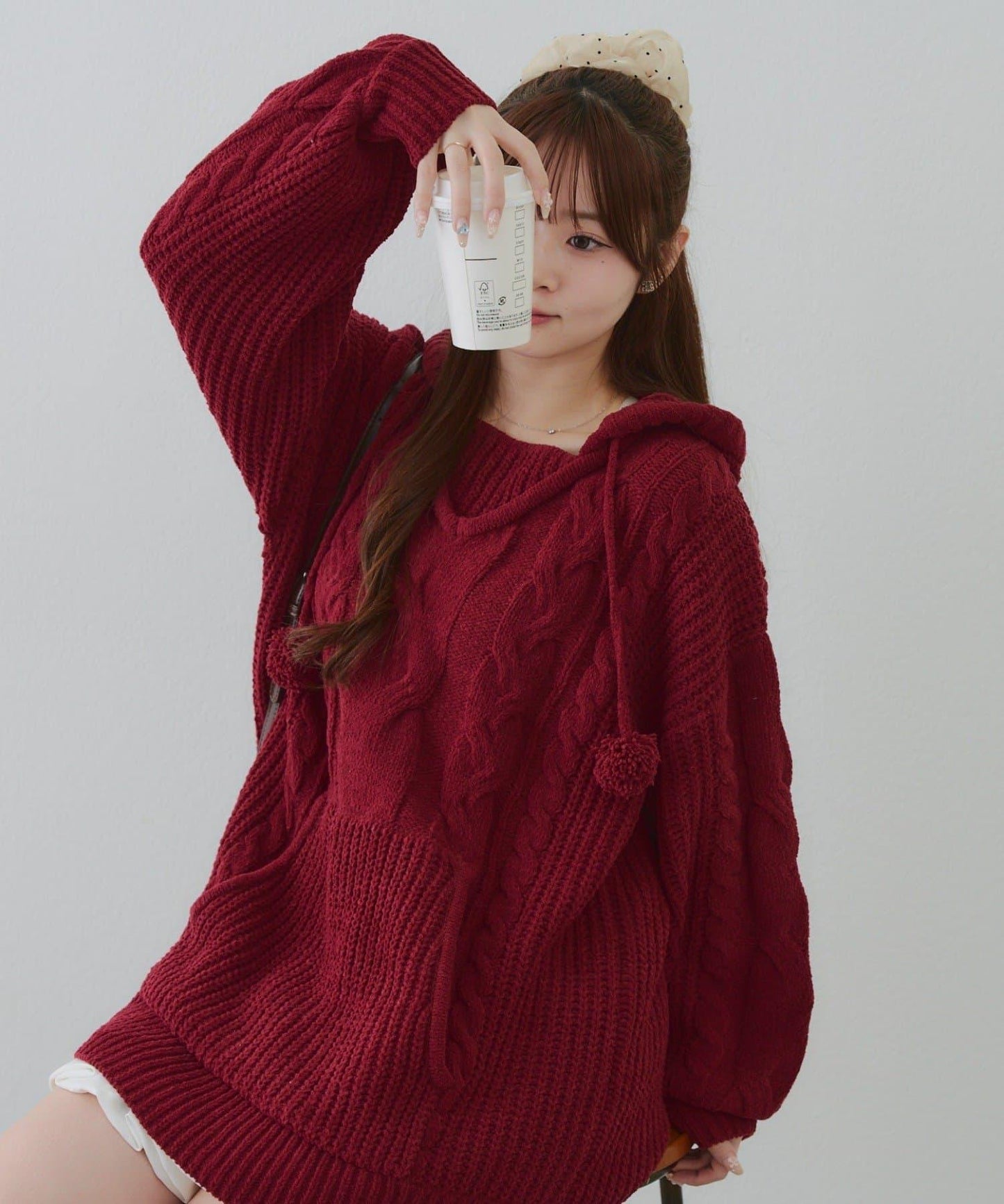 麻花編織連帽迷你連衣裙