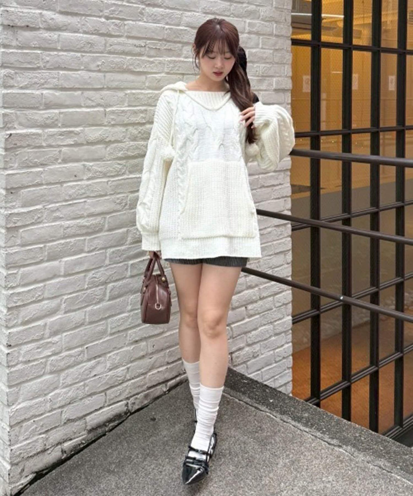 麻花編織連帽迷你連衣裙