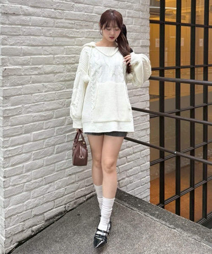 麻花編織連帽迷你連衣裙