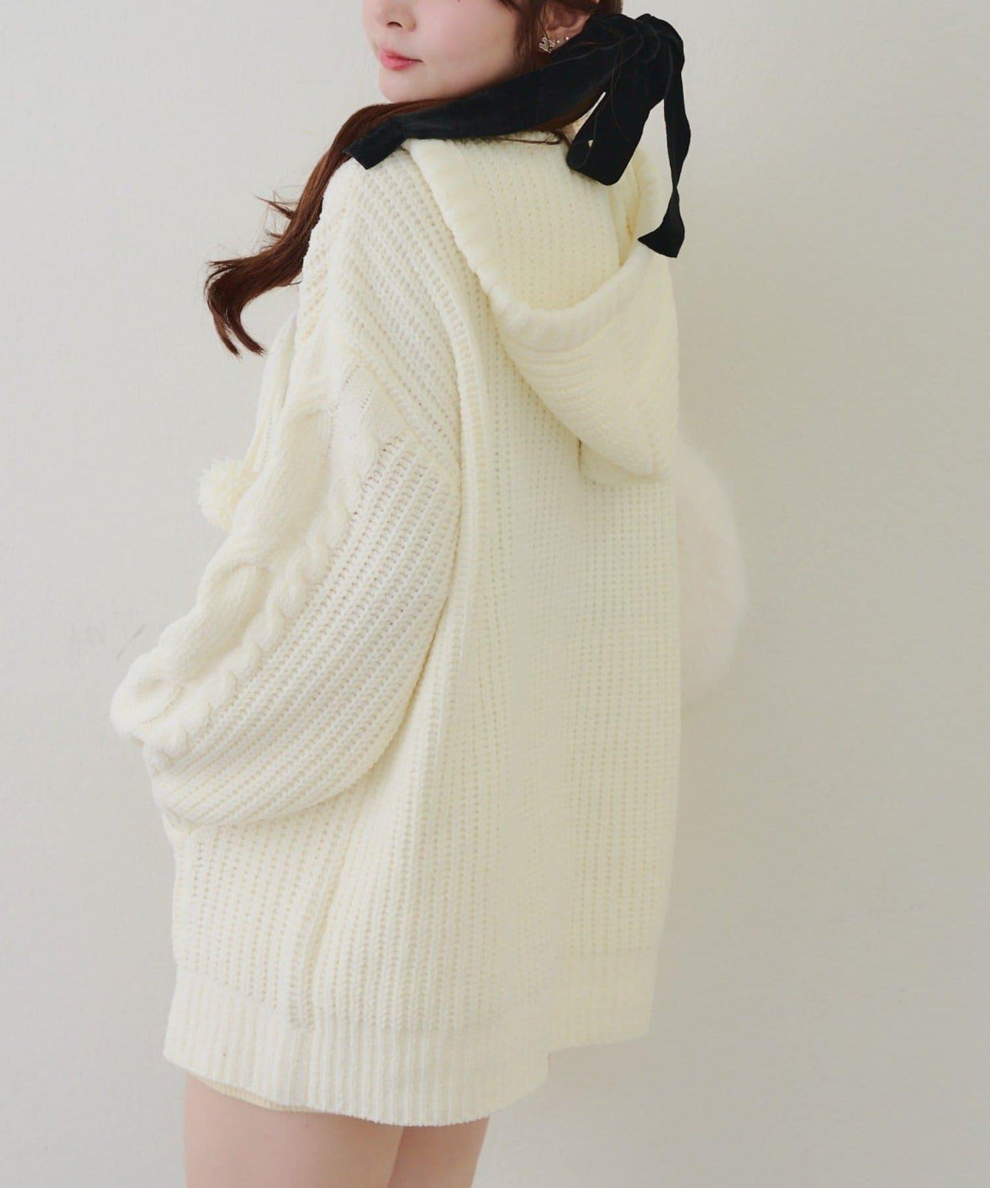 麻花編織連帽迷你連衣裙