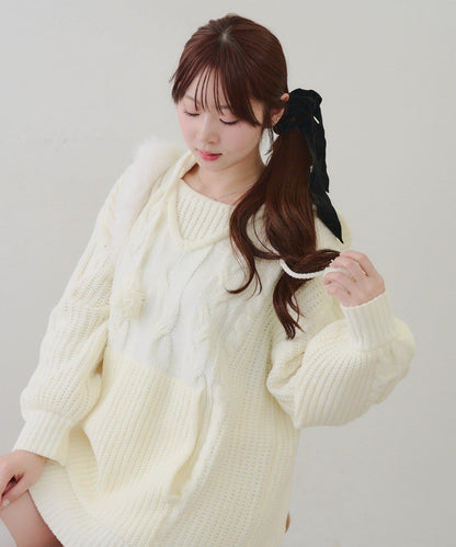 麻花編織連帽迷你連衣裙