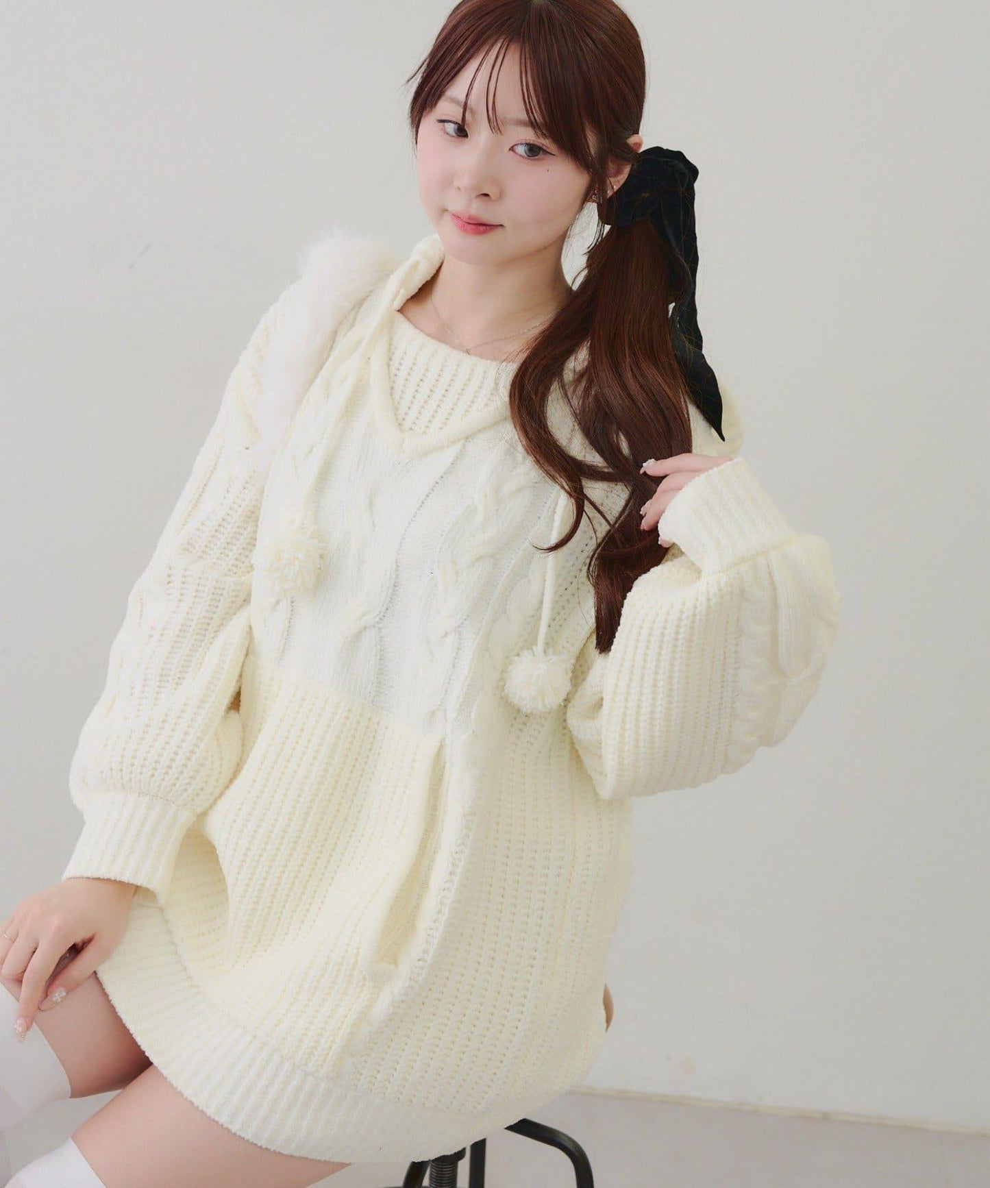 麻花編織連帽迷你連衣裙