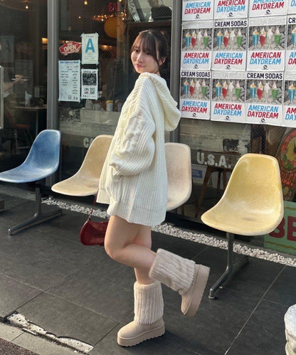 麻花編織連帽迷你連衣裙