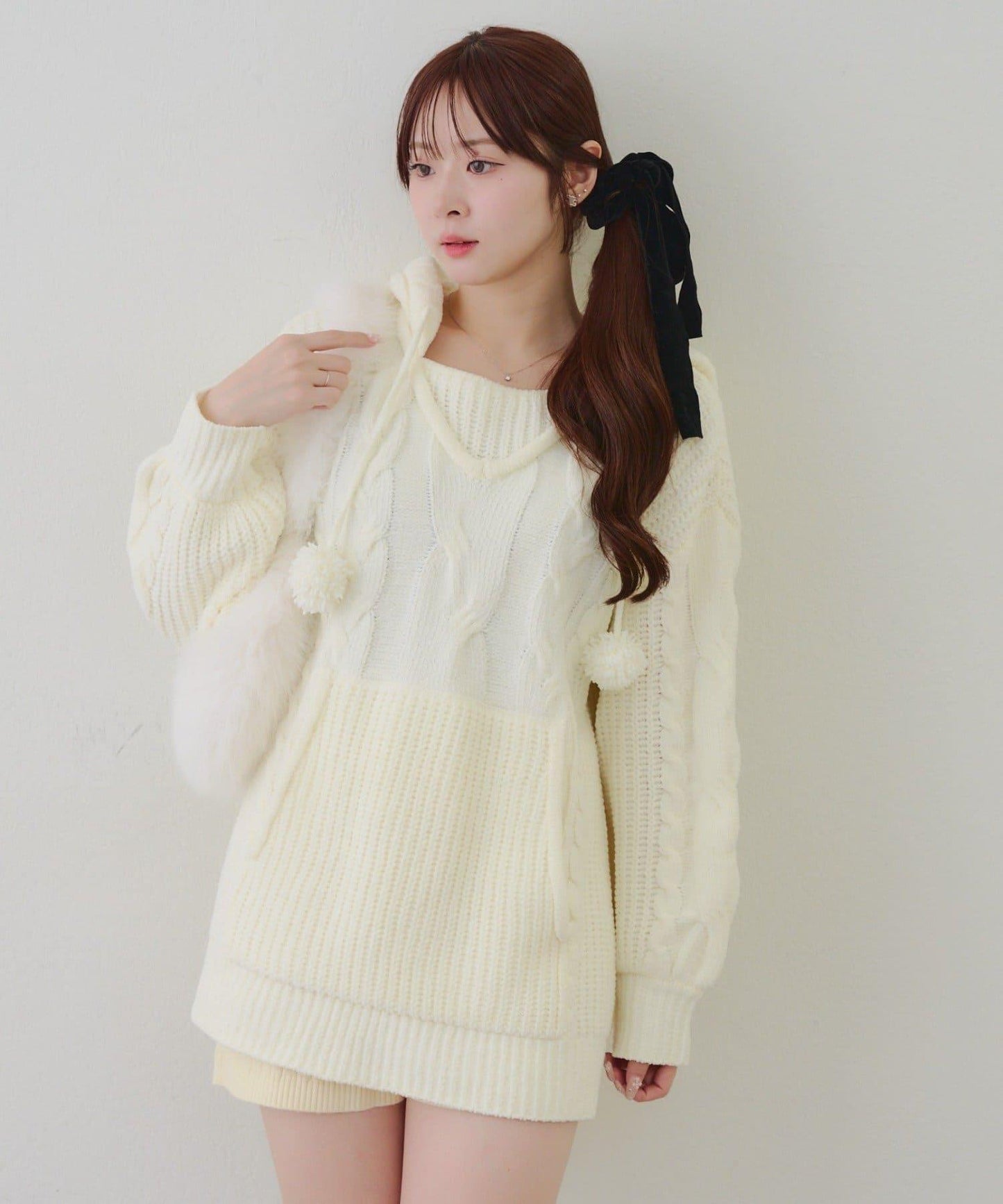 麻花編織連帽迷你連衣裙