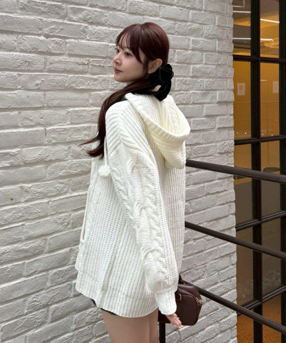 麻花編織連帽迷你連衣裙