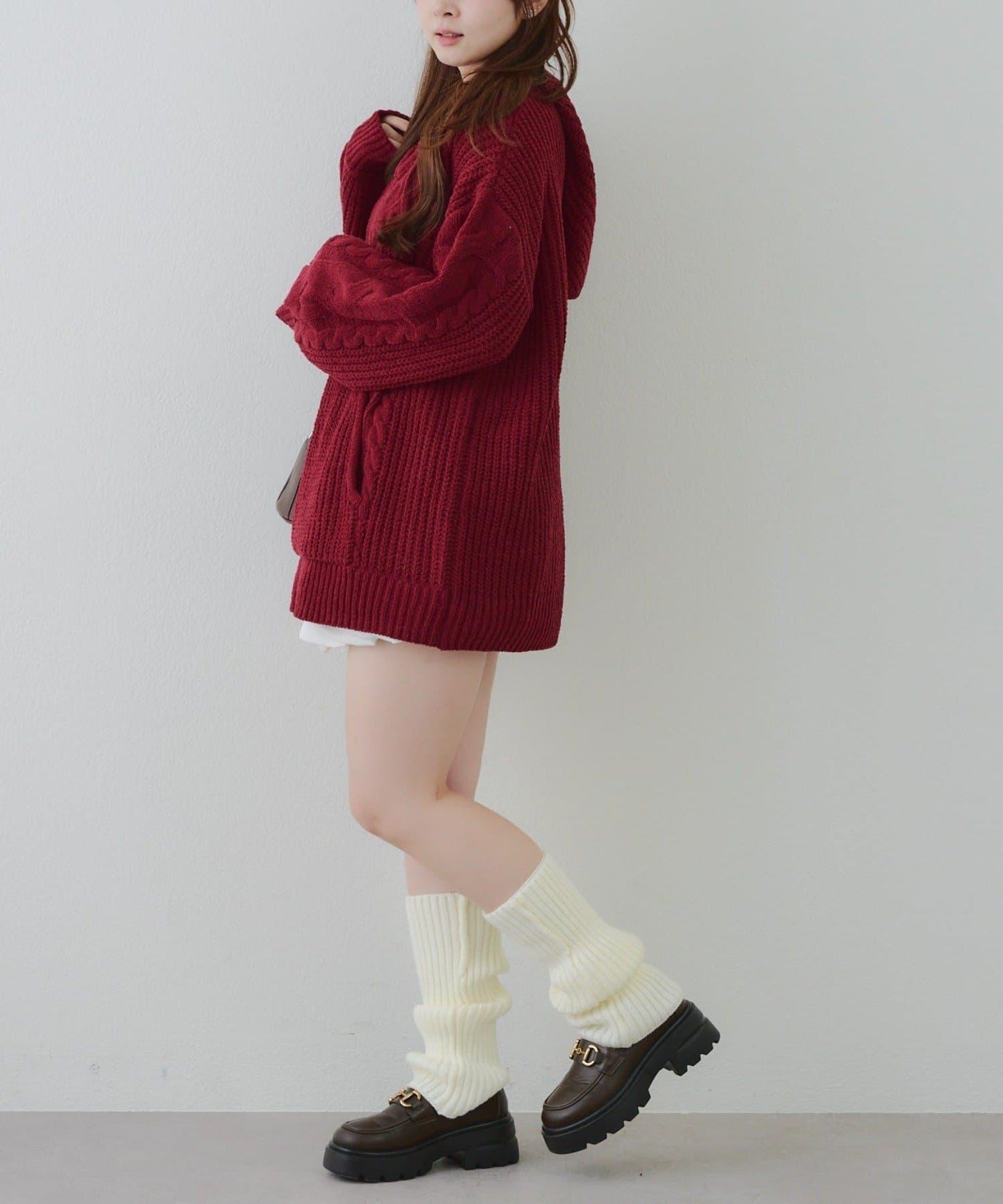 麻花編織連帽迷你連衣裙