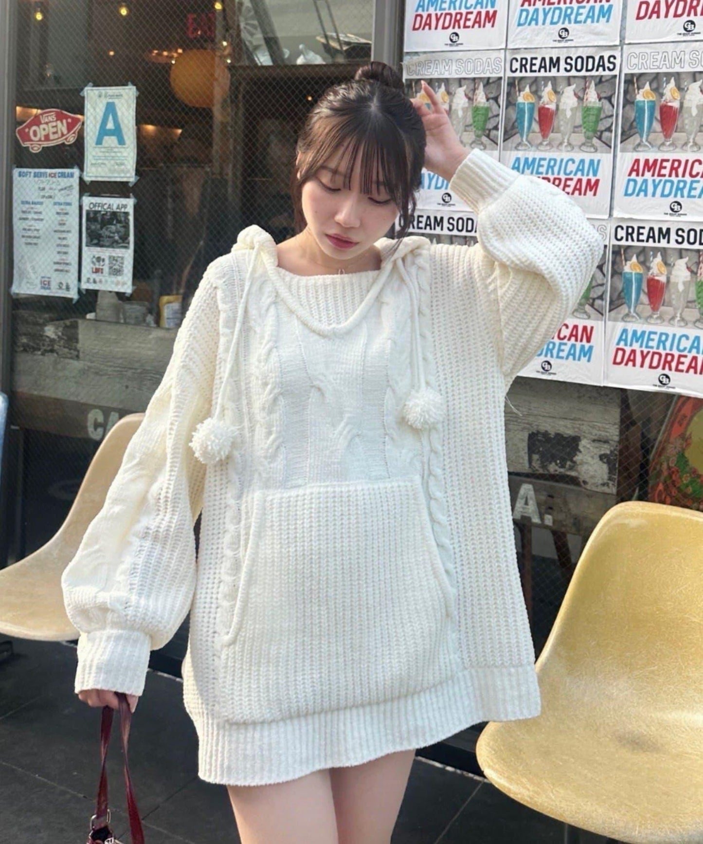 麻花編織連帽迷你連衣裙