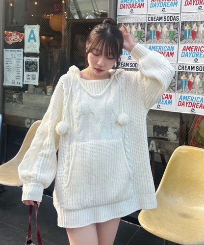 麻花編織連帽迷你連衣裙