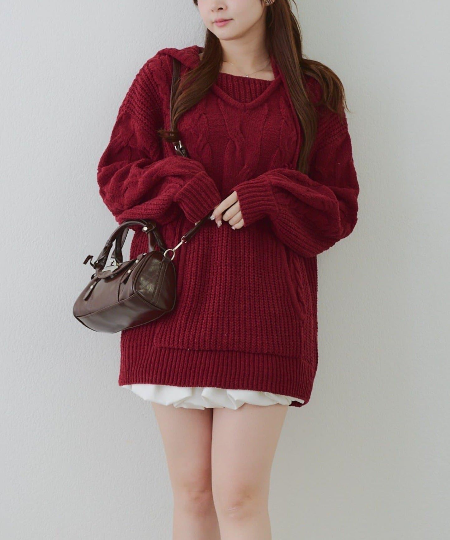 麻花編織連帽迷你連衣裙