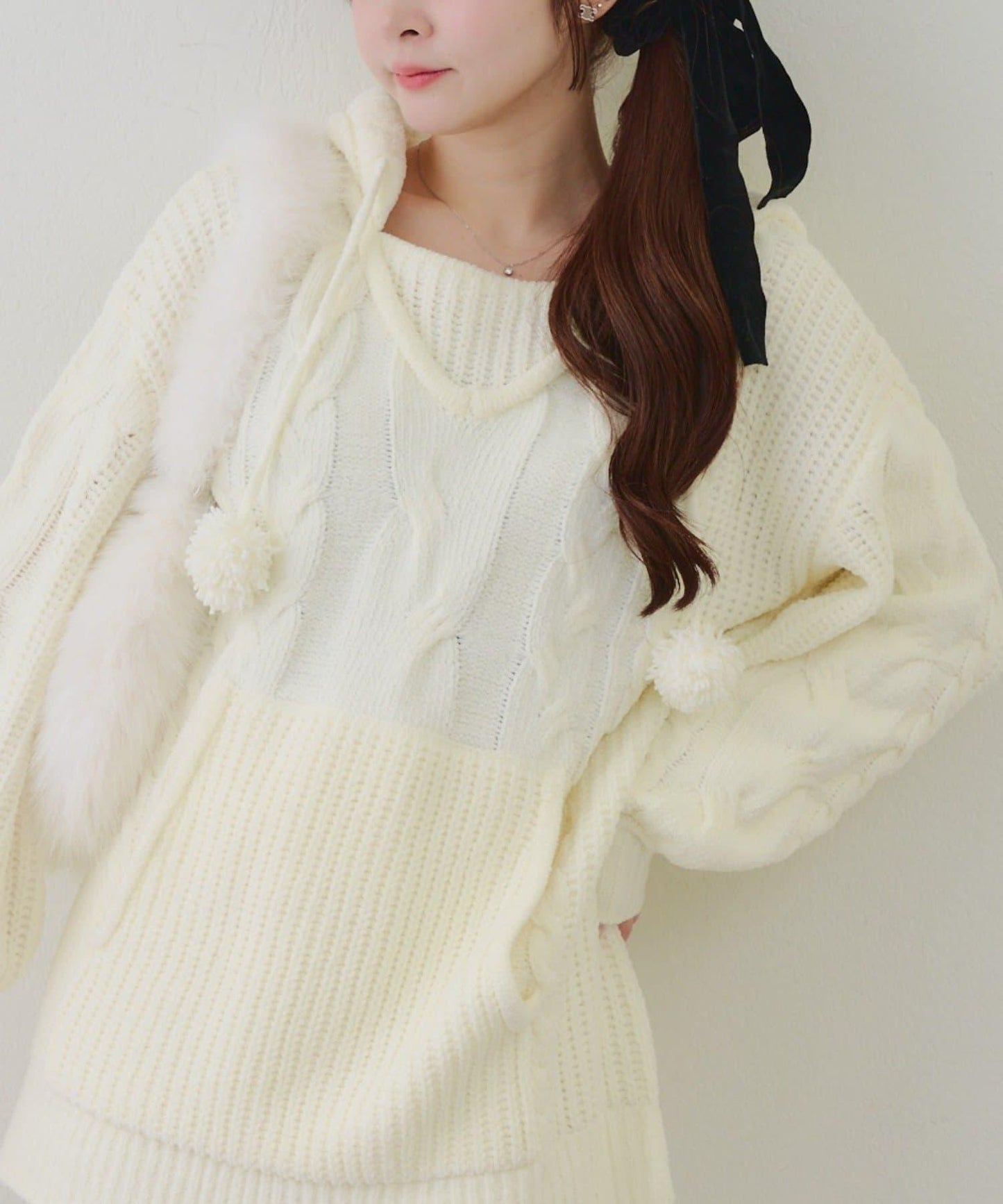 麻花編織連帽迷你連衣裙