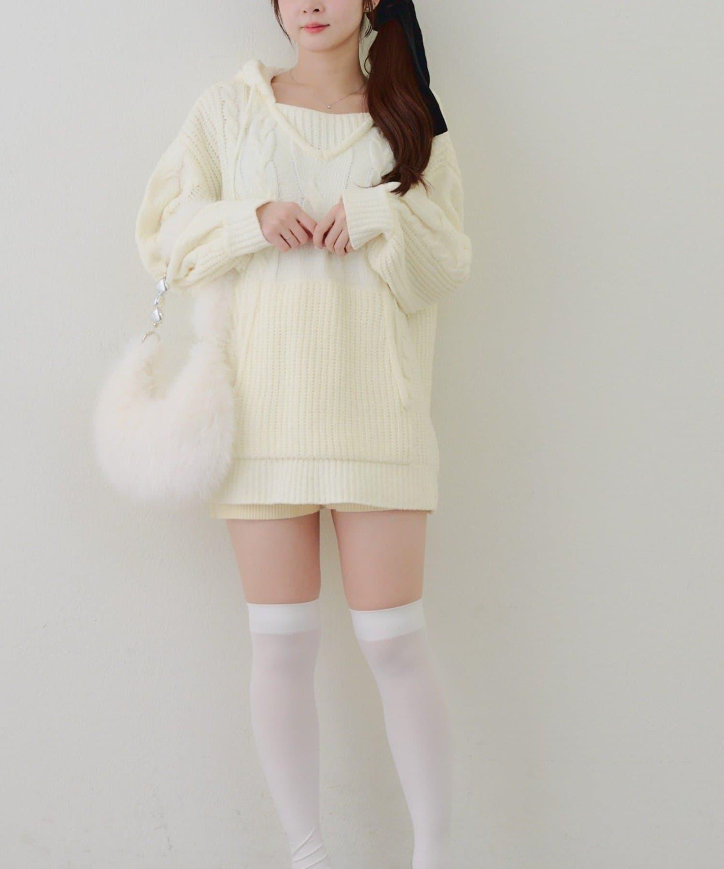 麻花編織連帽迷你連衣裙