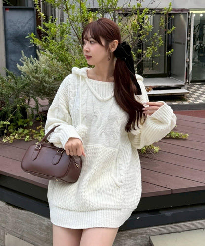 麻花編織連帽迷你連衣裙