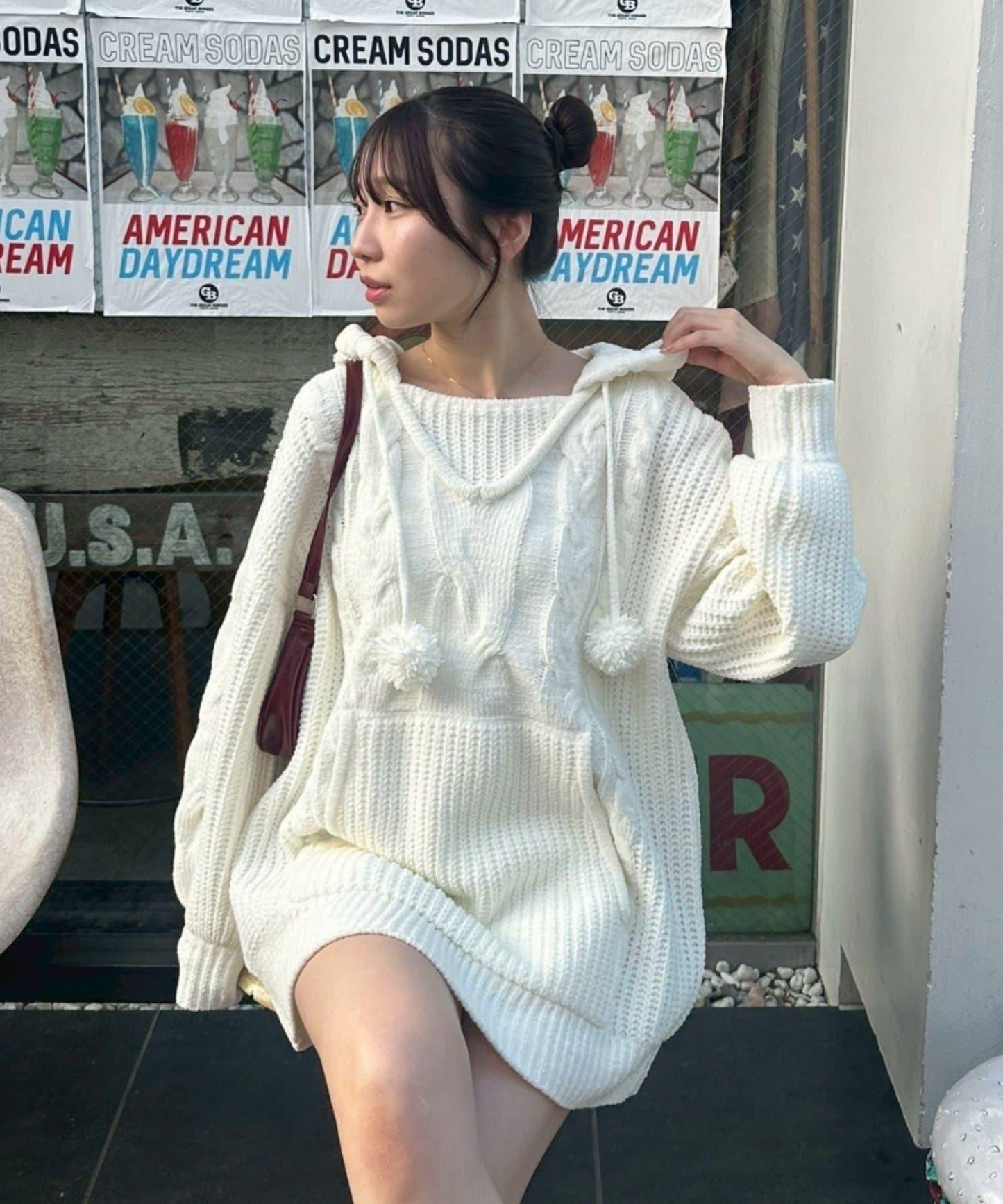 麻花編織連帽迷你連衣裙