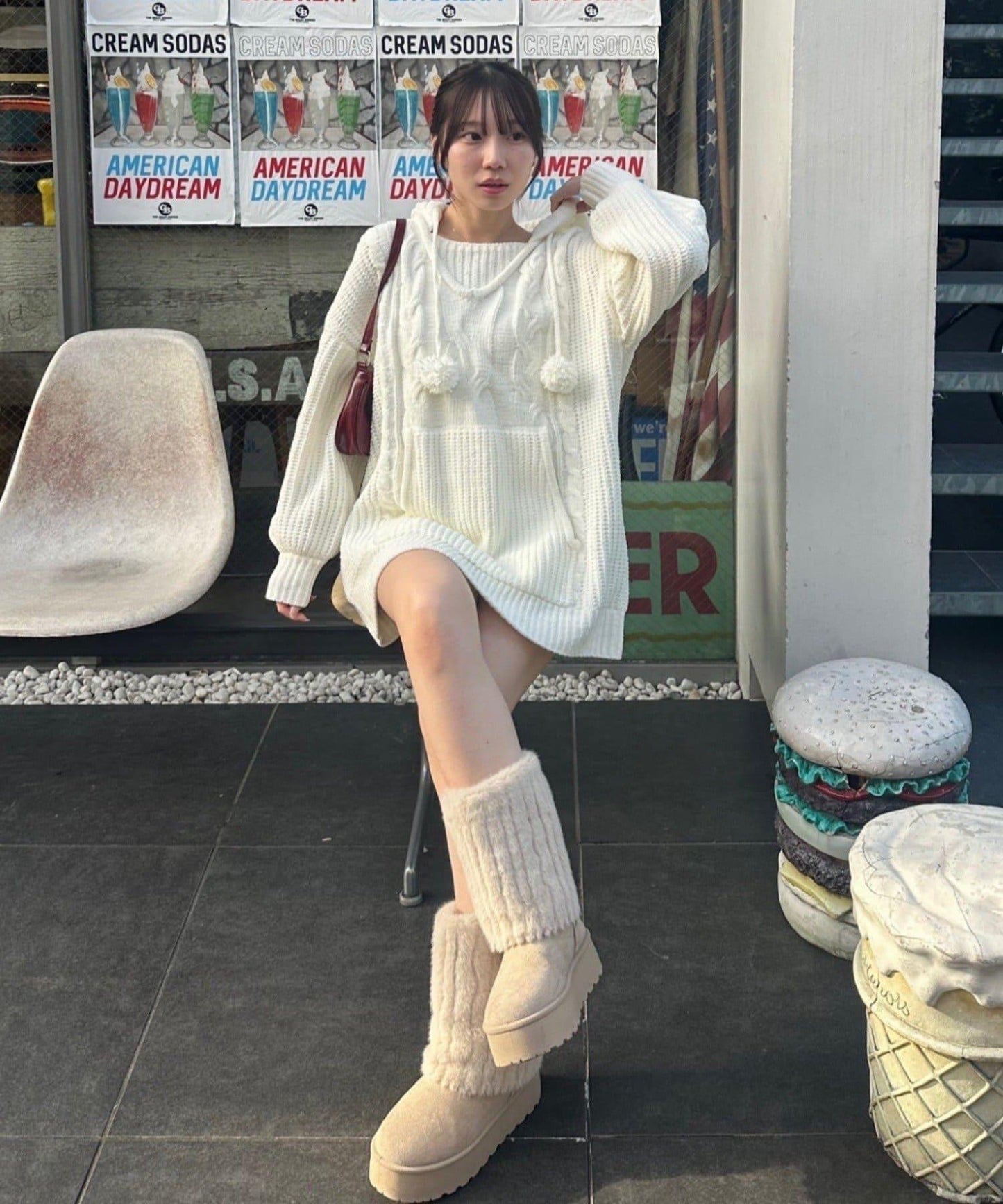 麻花編織連帽迷你連衣裙