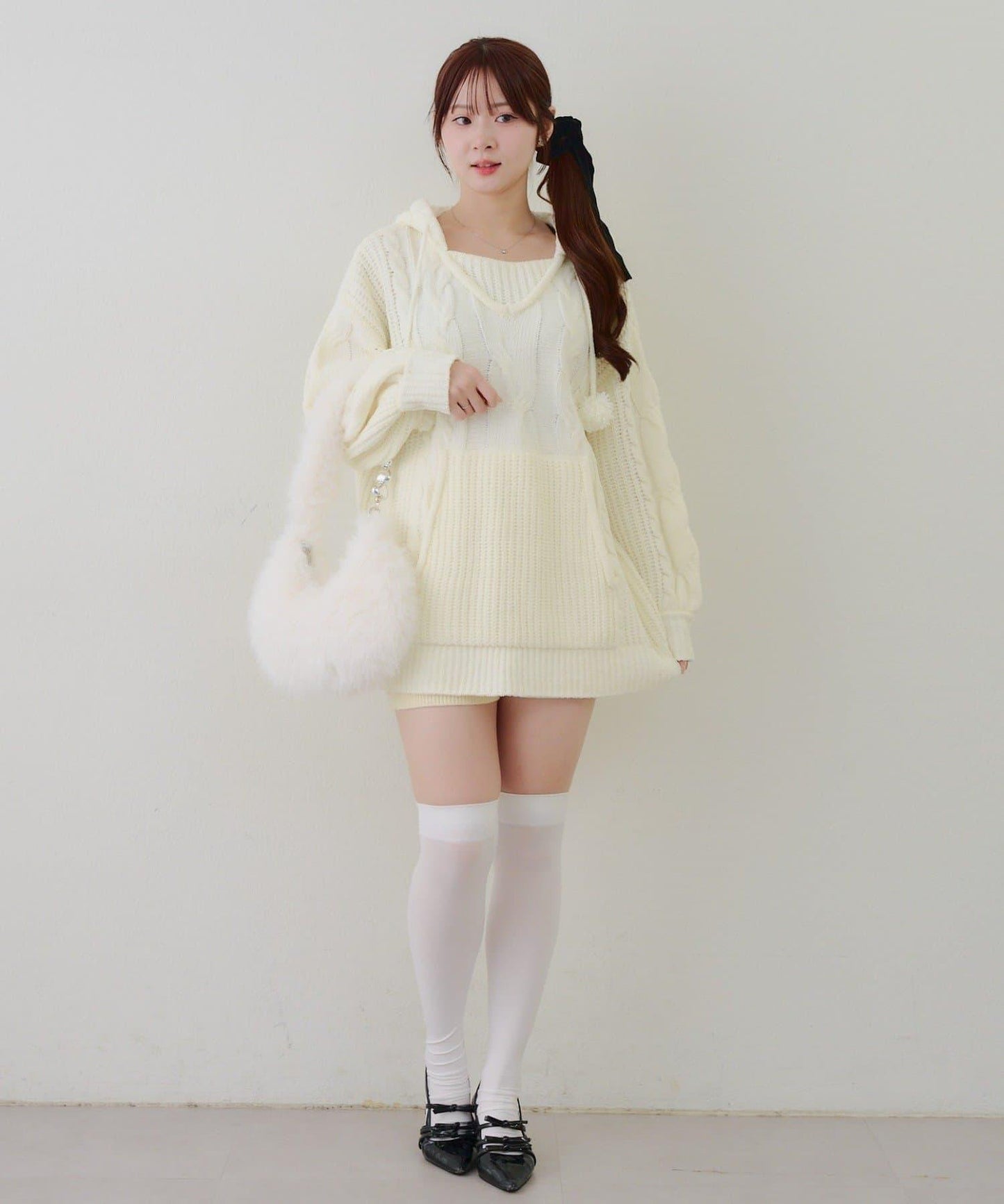 麻花編織連帽迷你連衣裙