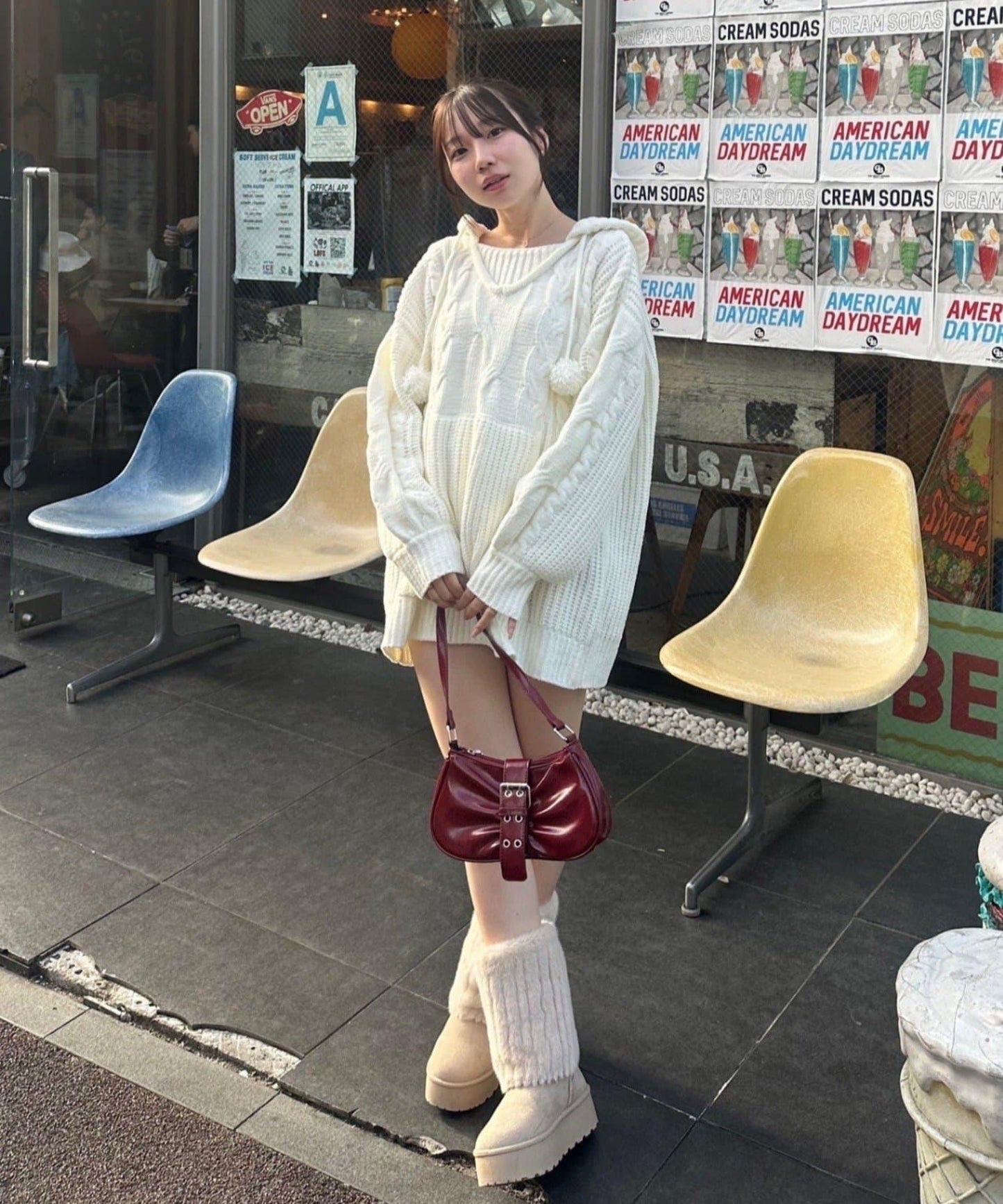 麻花編織連帽迷你連衣裙