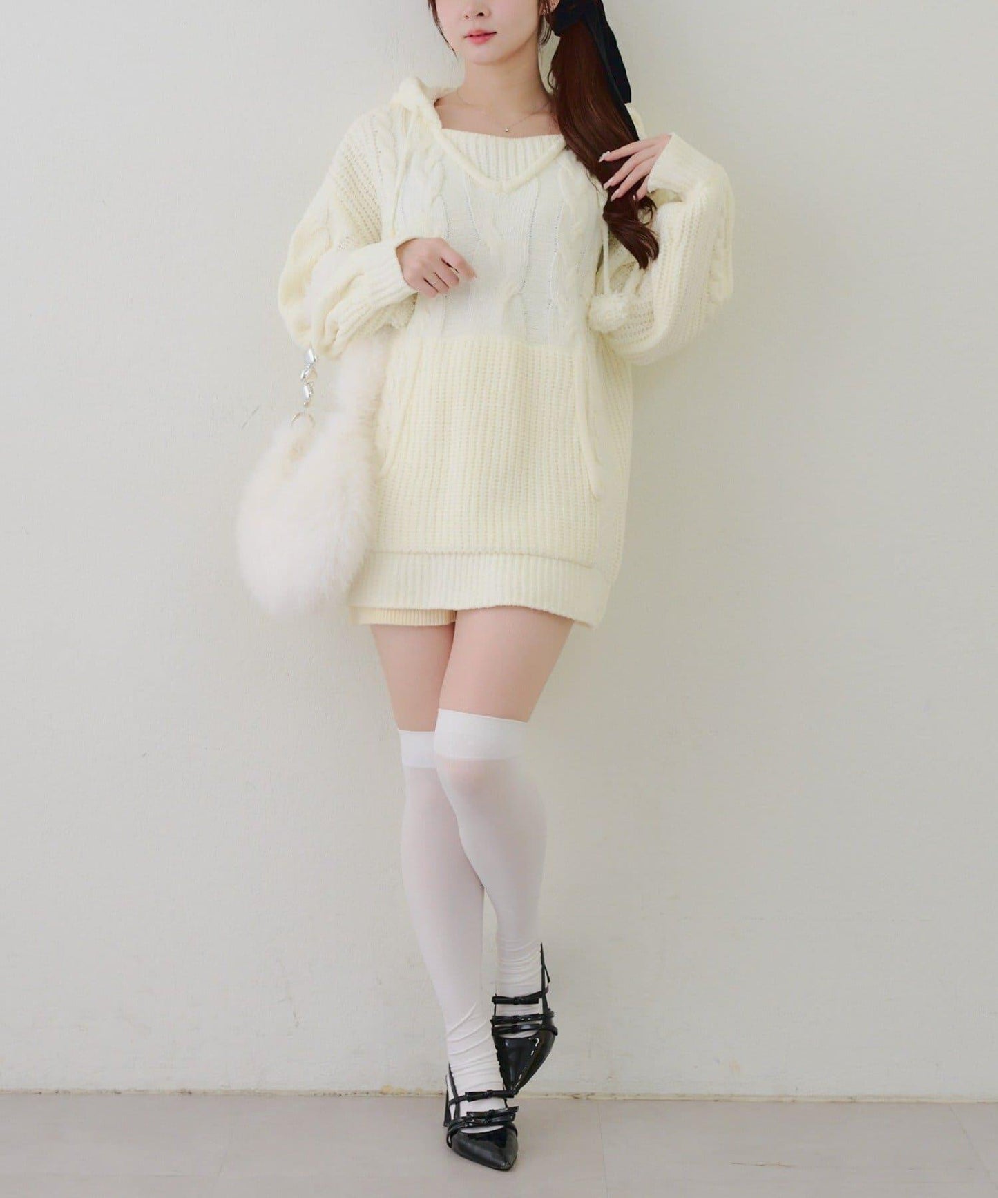 麻花編織連帽迷你連衣裙