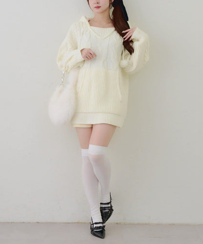 麻花編織連帽迷你連衣裙