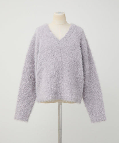 V領長毛針織套頭衫