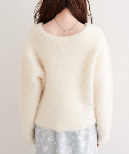 V領長毛針織套頭衫