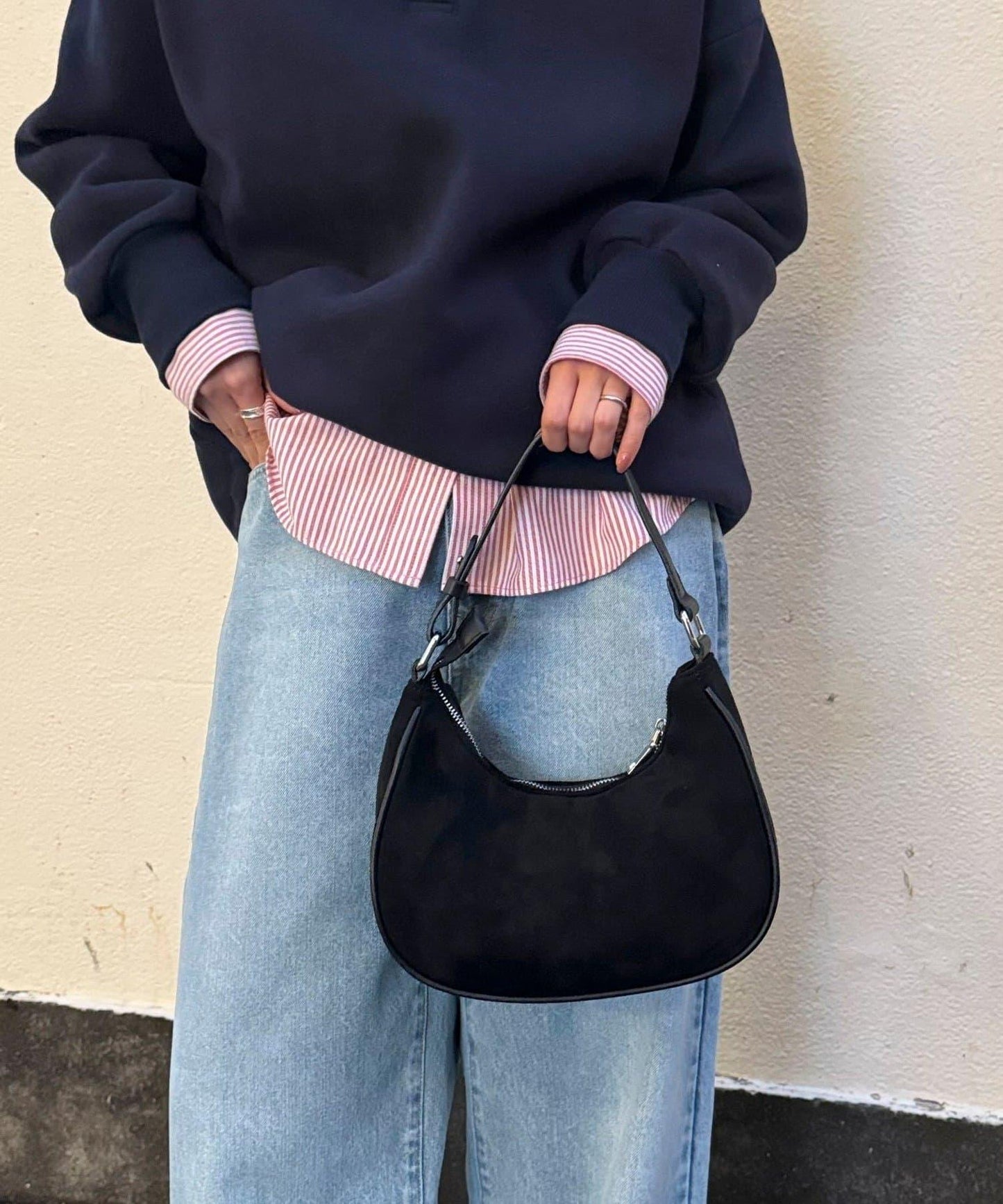 拼接麂皮圓形單肩揹包