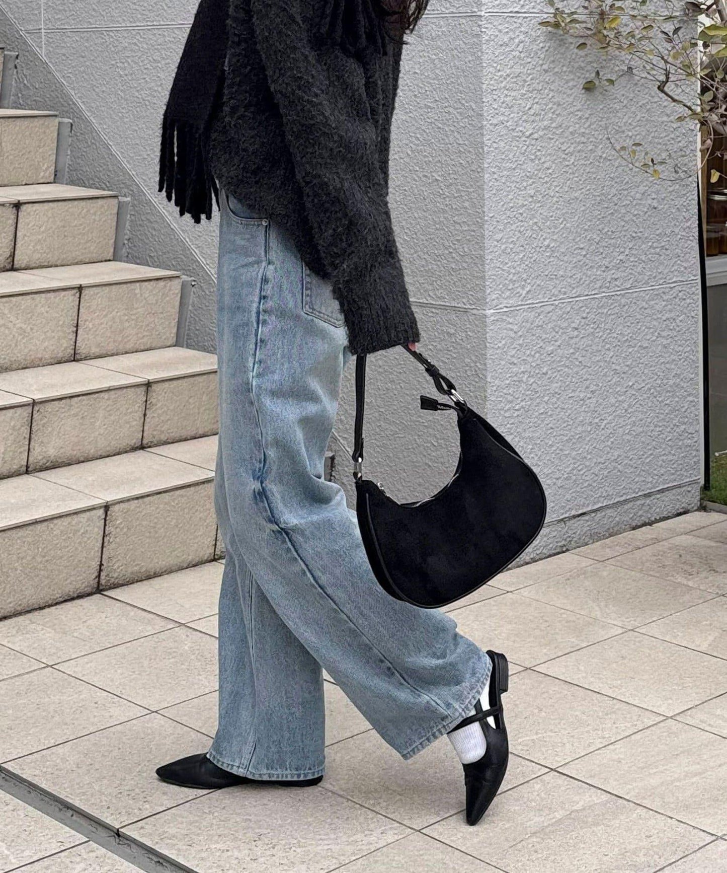 拼接麂皮圓形單肩揹包