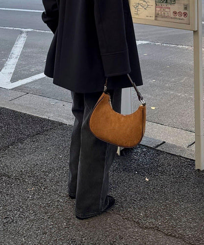 拼接麂皮圓形單肩揹包