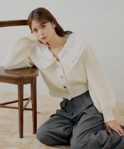 【SALON by Chico】雙層荷葉邊花紋針織開衫