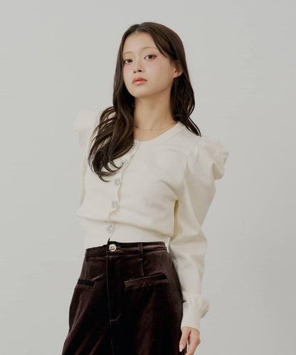 【SALON by Chico】珠飾紐扣泡泡袖設計開衫