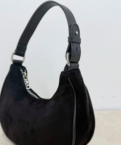 拼接麂皮圓形單肩揹包