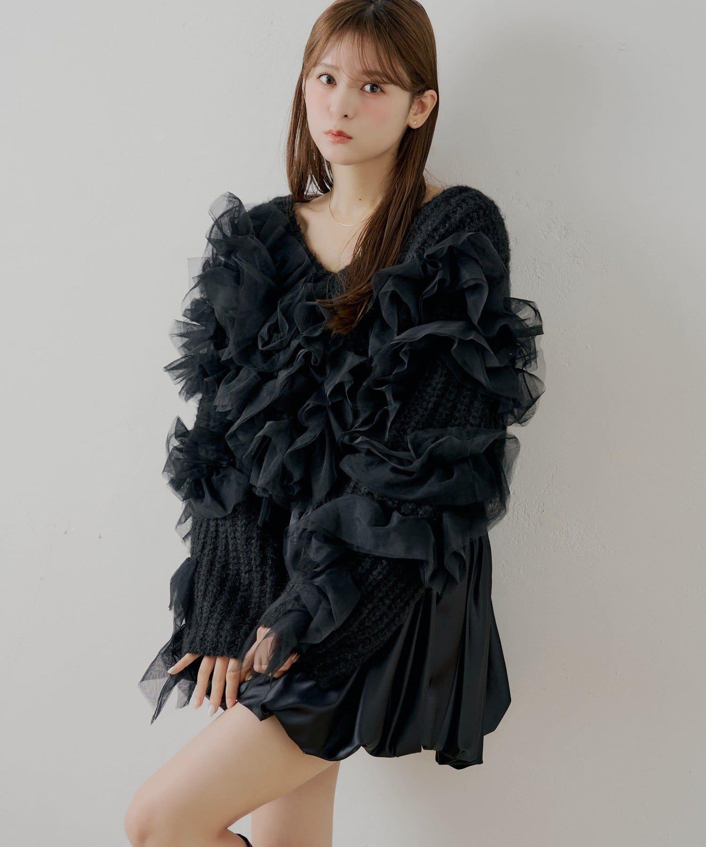 【SALON by Chico】不規則網紗拼接針織衫