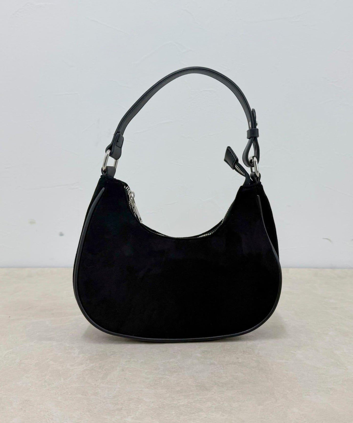 拼接麂皮圓形單肩揹包