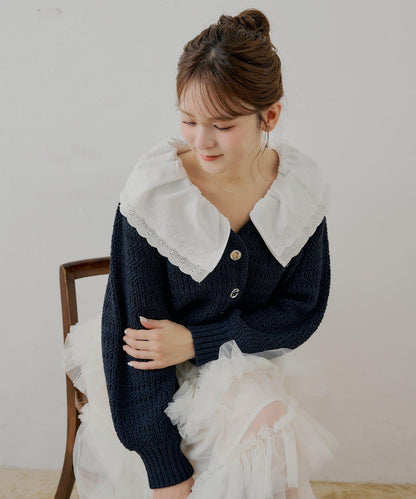 【SALON by Chico】雙層荷葉邊花紋針織開衫