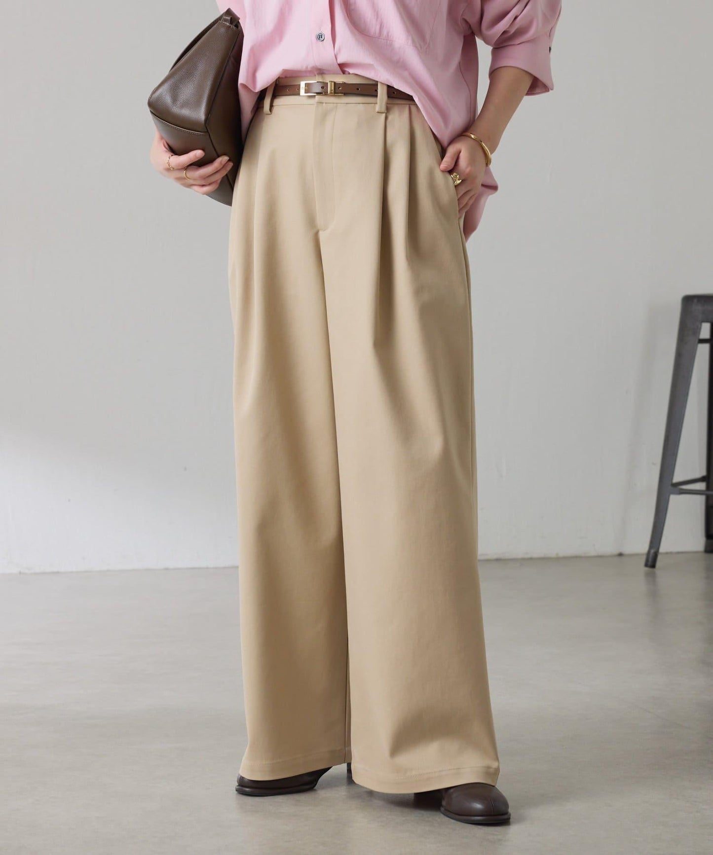 【美腿/腰部遮蓋】褶皺寬鬆工裝長褲