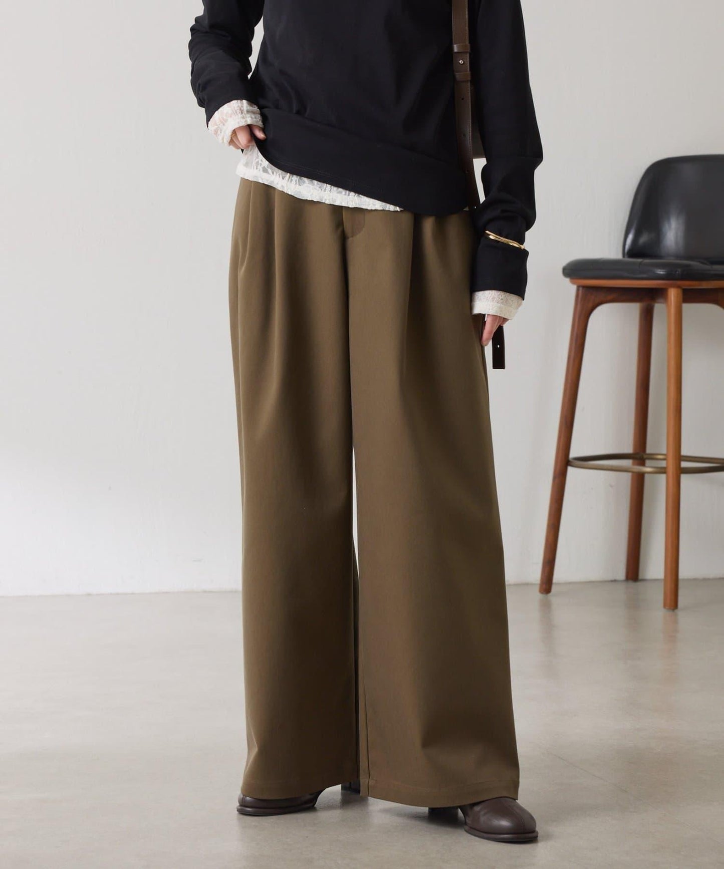 【美腿/腰部遮蓋】褶皺寬鬆工裝長褲