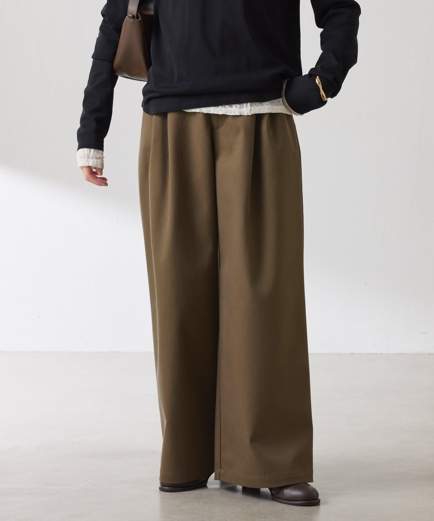 【美腿/腰部遮蓋】褶皺寬鬆工裝長褲