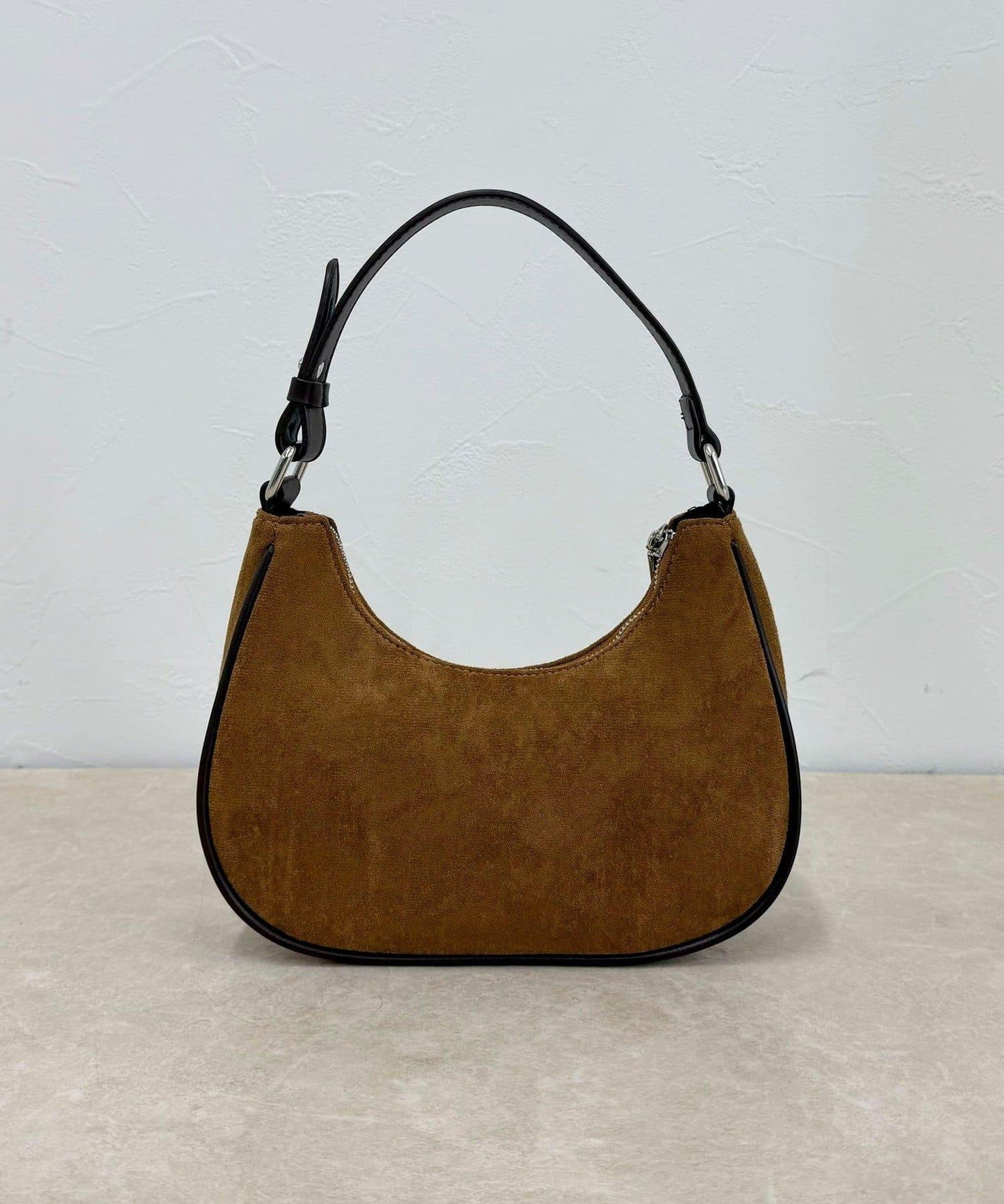 拼接麂皮圓形單肩揹包