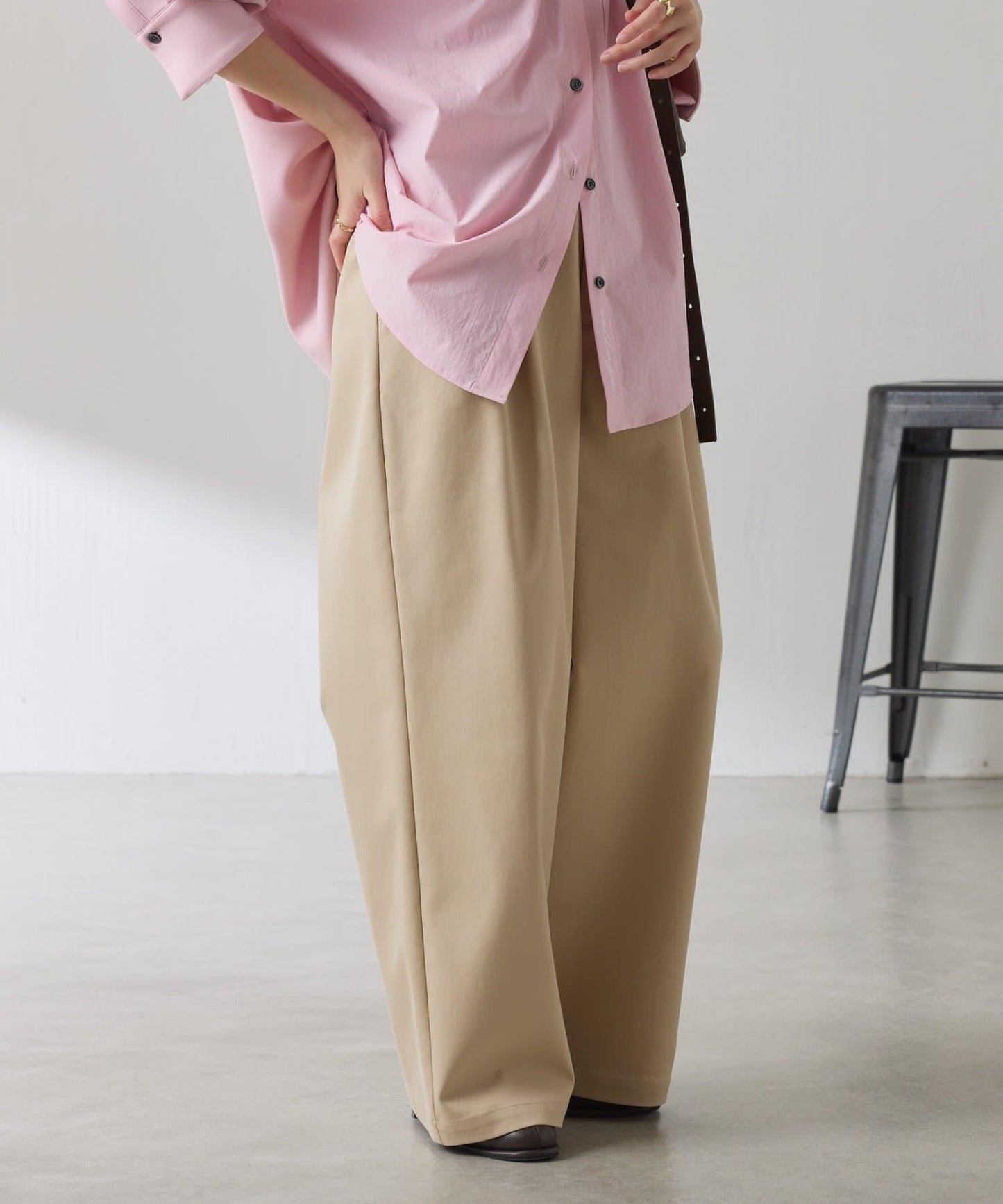 【美腿/腰部遮蓋】褶皺寬鬆工裝長褲